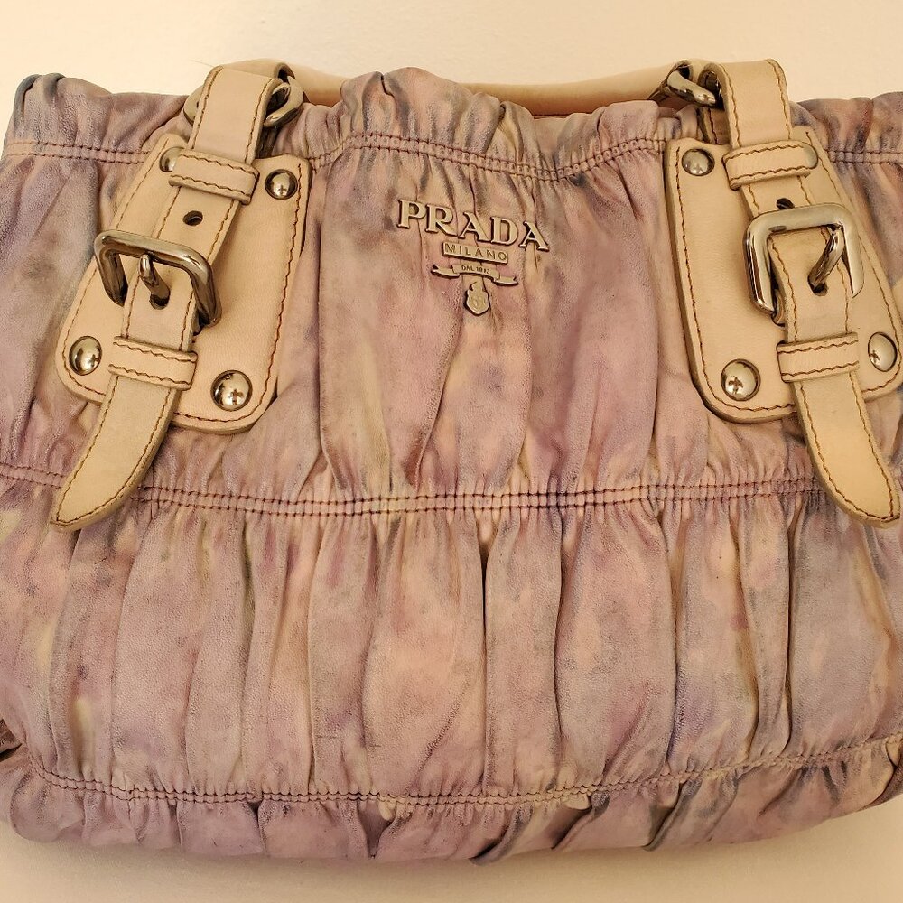 Prada purse Gaufre Leather pink gray purple ivory beige Blue crossbody hobo bag - Picture 2 of 12